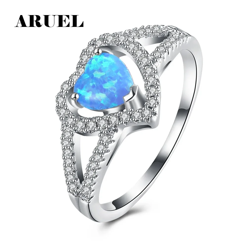 

ARUEL Blue color stone Heart shape Women Ring Fashion Cubic Zircon Silver color Rings wedding charm Jewelery Christmas gift