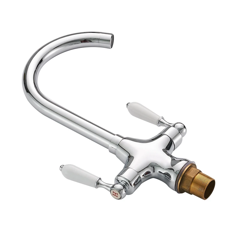  Double Handle Faucet Sink Brushed Steel Sink Kitchen Faucet Silvery Metal - 33026773157