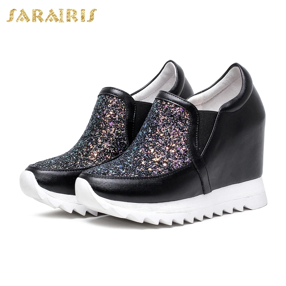 SARAIRIS/; обувь из натуральной кожи с эластичными лентами; женская обувь на высоком каблуке, увеличивающая рост; однотонные кроссовки на платформе; женская обувь из вулканизированной кожи