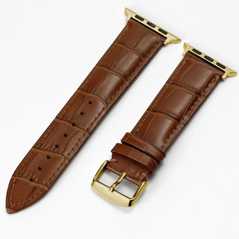 Carouse Watch Accessories Calf Genuine Leather Strap For Apple Watch Band 42mm 38mm Series 4/3/2/1 iWatch 44mm 40mm Watchband - Цвет ремешка: Gold-Light Brown