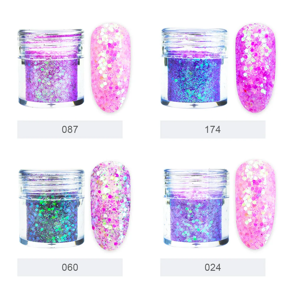 

4Colors Colorful Pink Purple Mix Mermaid Powder For Nails Set Glitter Sequins Nail Art Decorations SF3075