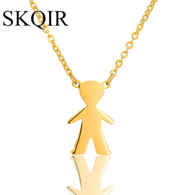 SKQIR Cute little Boy Necklace Fashion Gold Men Jewelry Stainless Steel Chain Boys Figure