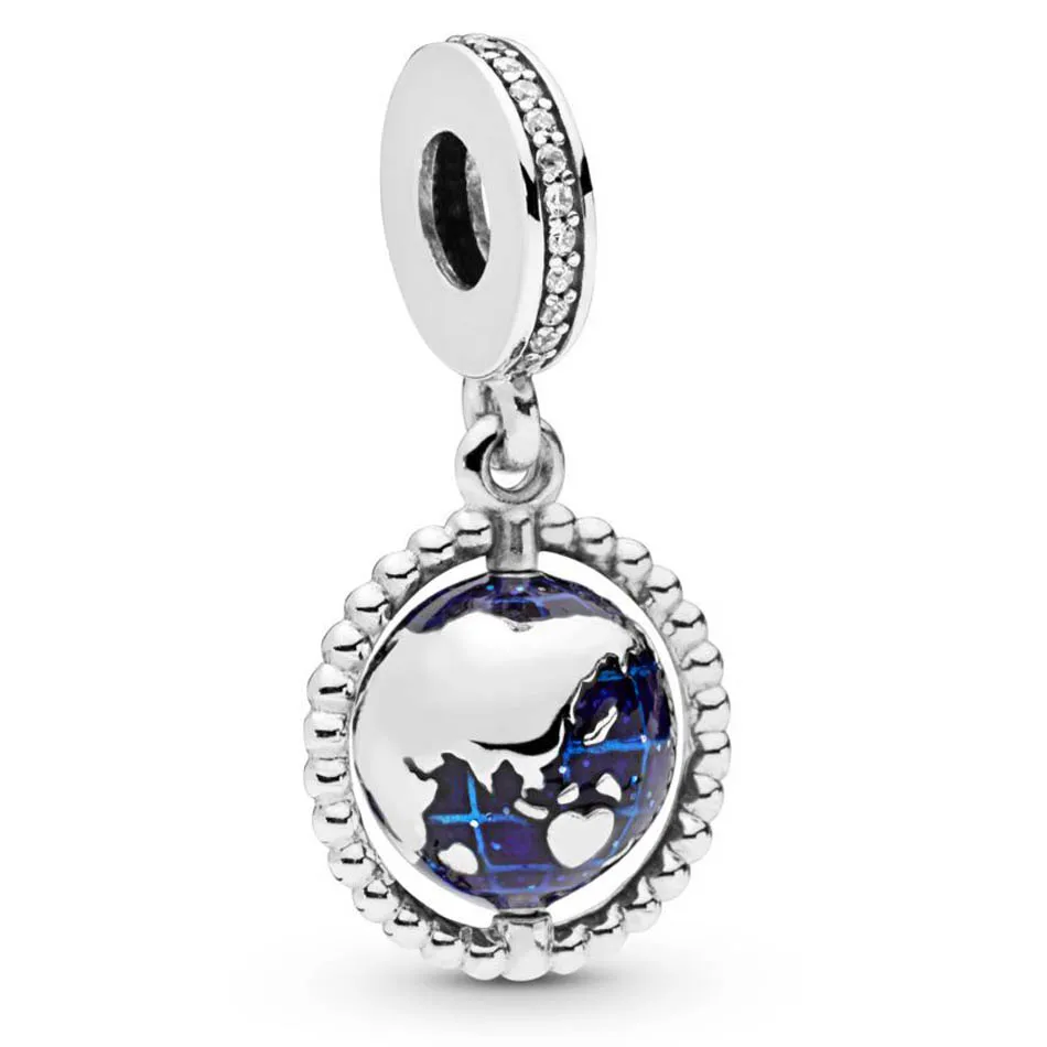 

Authentic 925 Sterling Silver Charm Spinning Globe Hangling Dangle Charm Fit Pandora Bracelet Bangle DIY Jewelry