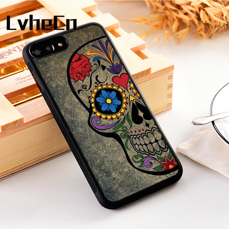 

LvheCn 5 5S SE phone cover cases for iphone 6 6S 7 8 Plus X Xs Max XR Soft Silicon TPU Sugar Skull Skeleton Mexican Day