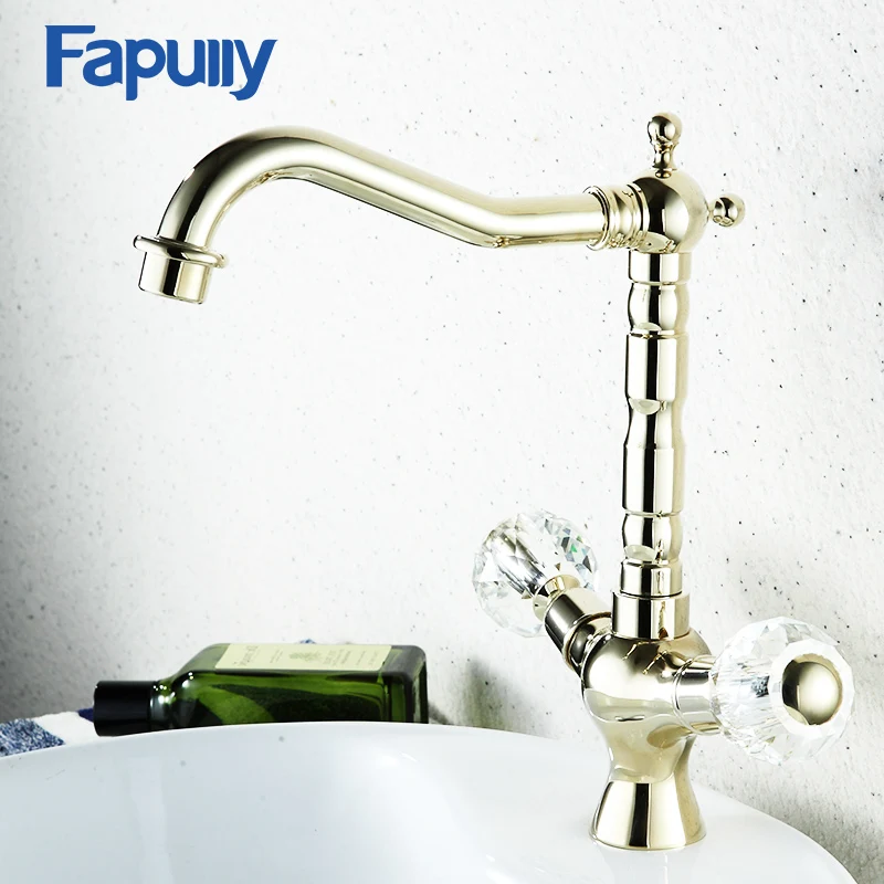 

Fapully Crystal Handle bathroom faucets gold Bathroom Basin Sink Faucet Hot and Cold Water Mixer Taps