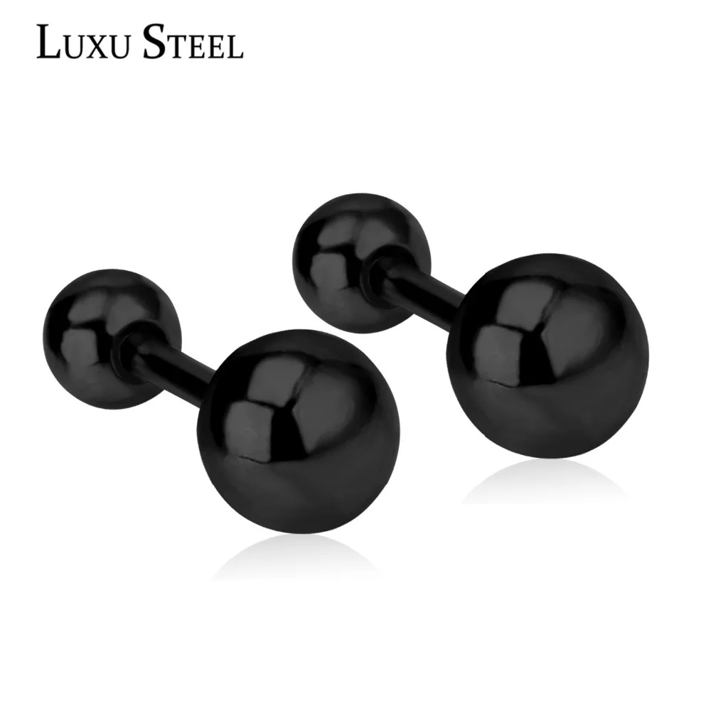

LUXUSTEEL Cool Jewelry Double Round Dumbbell Punk Screw Stud Earring Stainless Steel Size 4mm/5mm/6mm/7mm/8mm Earrings For Women