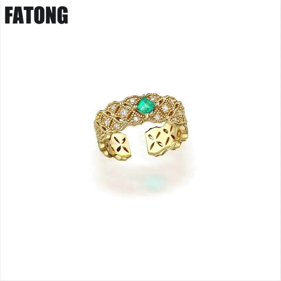 New lace emerald ring female 925 silver jewelry manufacturer Seiko open ring. J091