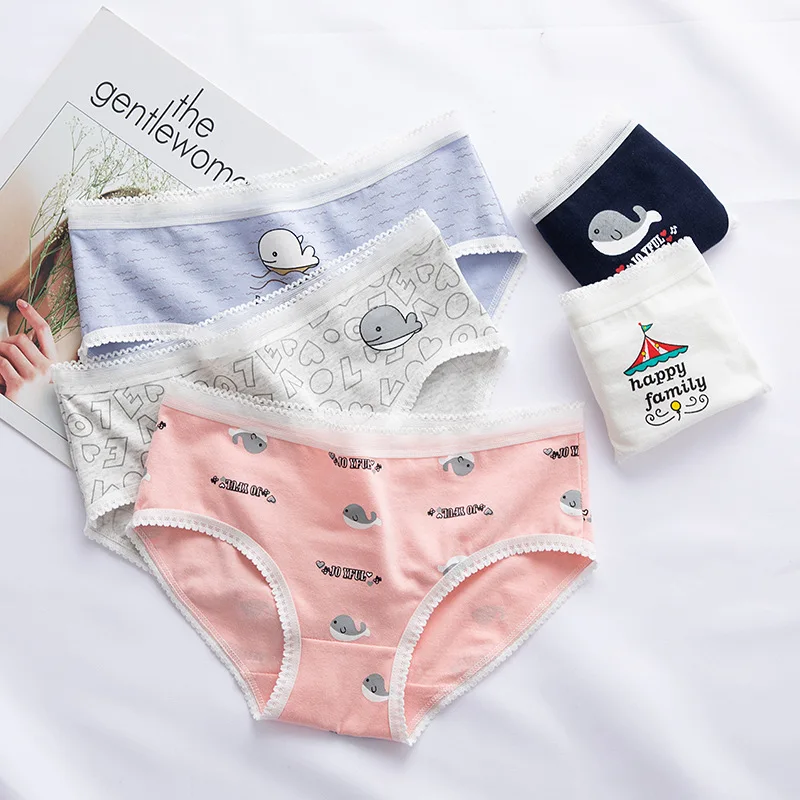 

5 pcs Women Briefs Panties Cotton Kawaii Ladies Underwear Cartoon Cute Plus Size XXL Pattern Printed Soft Pink Hot Sale