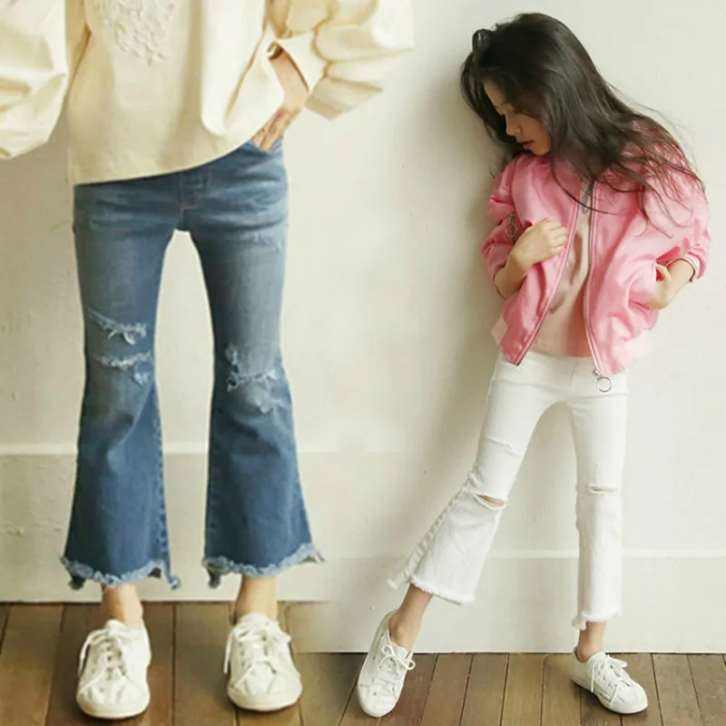 

Baby Kids Girls Denim Bell Bottom Pants Jeans Wide Leg Trousers Casual Daily Children Girl Pant Clothing Boot Cut 3-14Y CA300