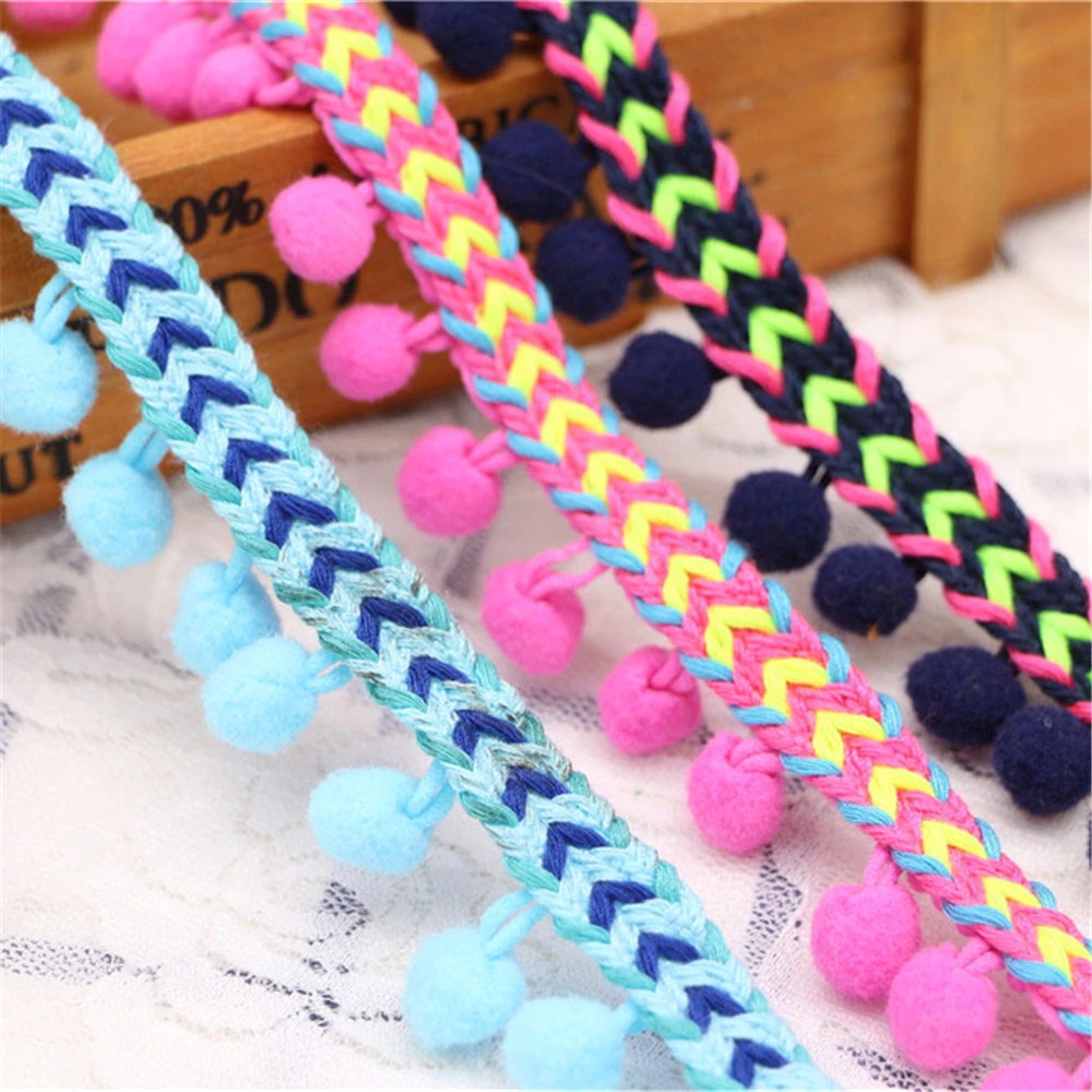 

PanlongHome 2Yards / Lot 1cm New Bohemia Style Spot Pompom Ball Hand Beaded Lace Dress Small Fragrant Ribbon Skirt
