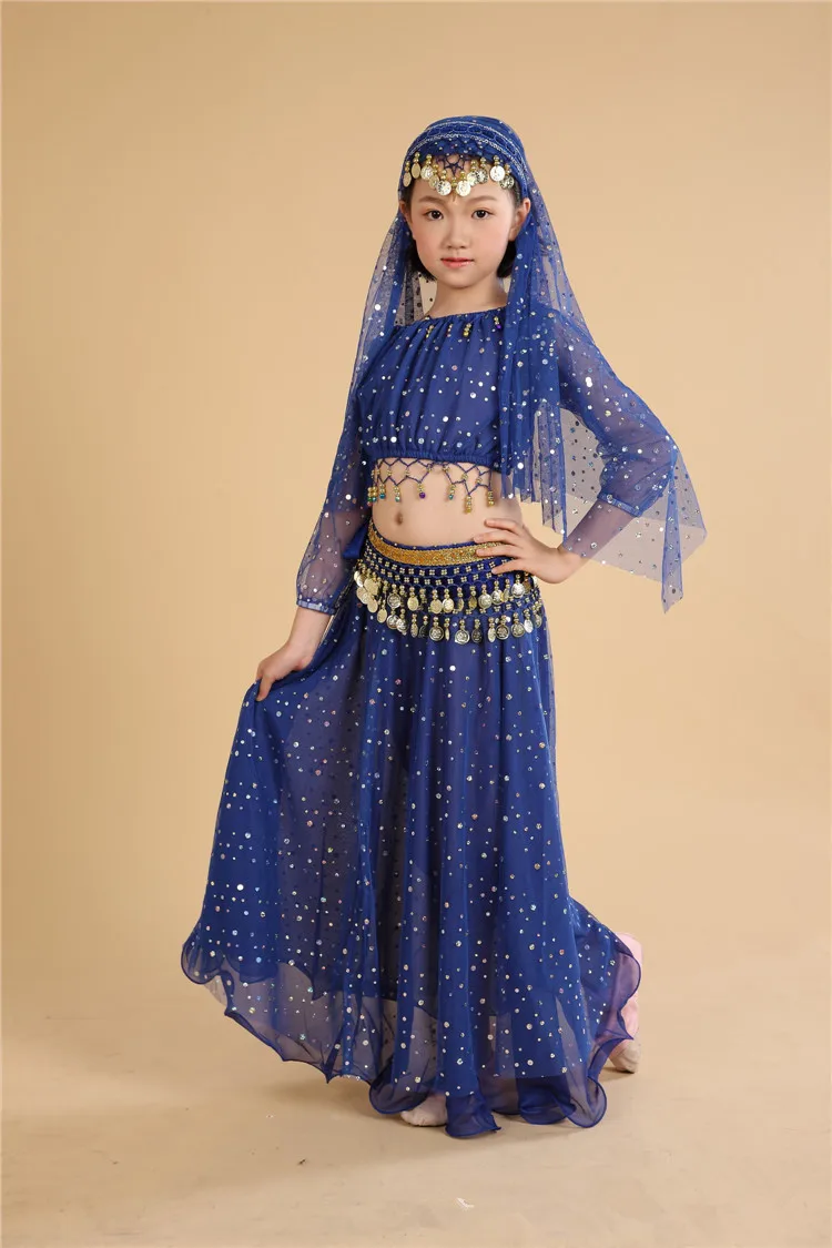 Новая Модель Дети танец живота костюм полный набор девушка индийская платье для танцев 6 шт. дети живота Одежда для танцев Oriental платье для