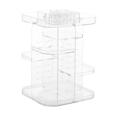 360-degree Rotating Makeup Organizer cosmetic Display Case round jewelry storage rack box Adjustable Cosmetic Storage Rack - Цвет: Transparent b