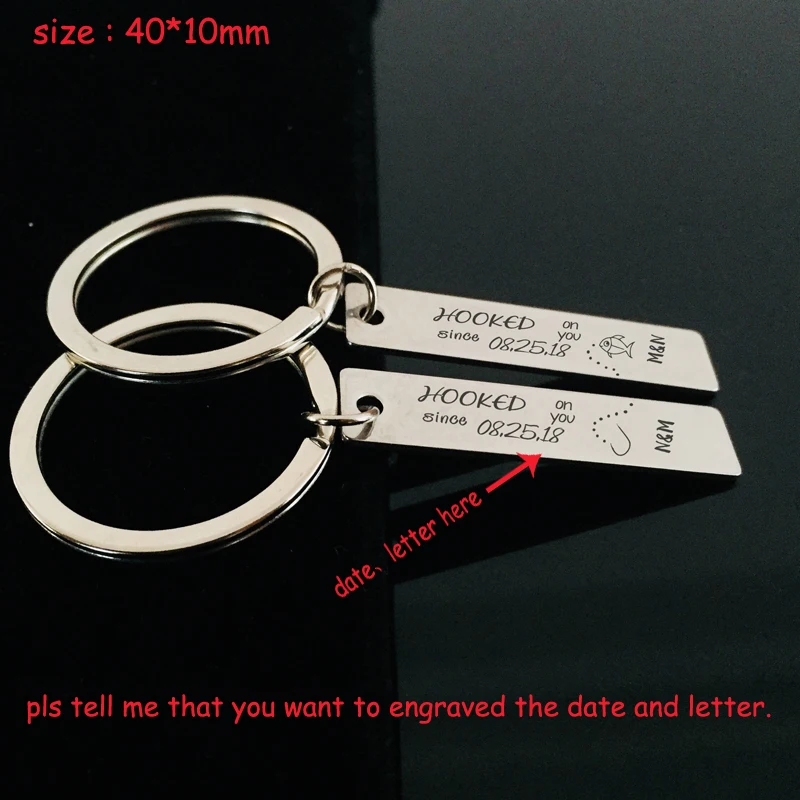 Stick Figure Little Fish Lovers Keychain Engraved Hooked Personalized Date And Letter Couple Lover Exclusive Gift Charm Key Ring | Украшения