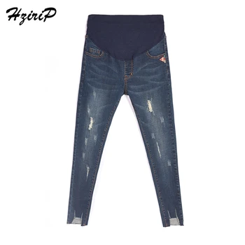 

HziriP Elastic Waist Summer Jeans Women Clothing Pregnancy Clothes Maternity Legging Trouser Pencil Pants Hole Stretch Denim New
