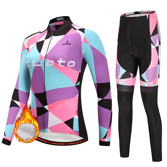 MILOTO наивысшего качества Зимняя Теплая Флисовая одежда велосипедная MTB Джерси велосипедные наборы женский набор трикотажных брюк для велоспорта - Цвет: 10