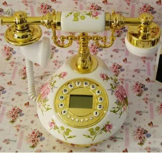 

Ceramic antique dial telephone Antique/process/antique telephone European home and lovely telephone decoration poppy flower