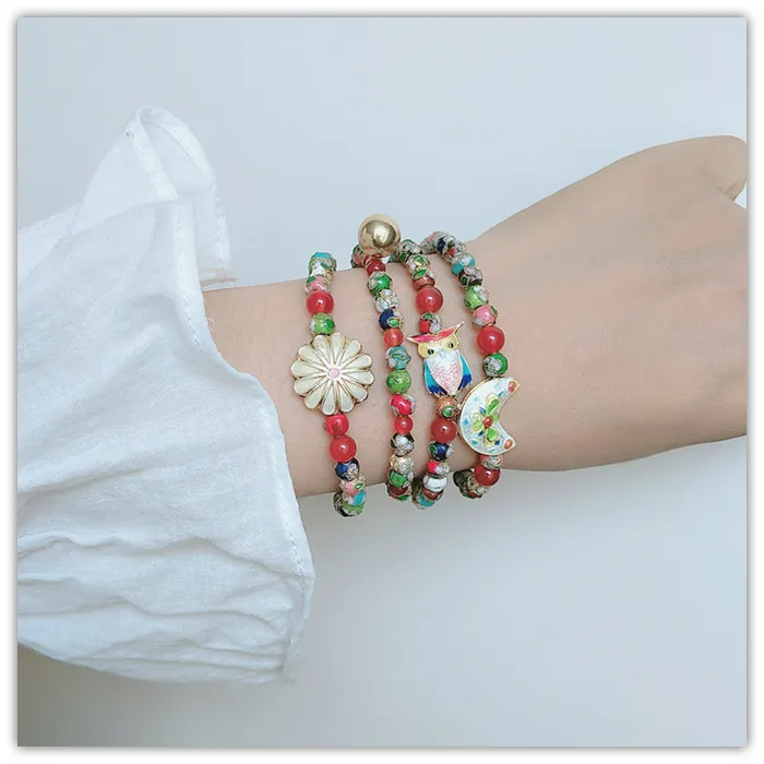 Handmade Ancient Wind Jewelry Hanfu Xiaoqingxin Burned Blue Cloisonne Craft Girls Performing Photo Bracelet String