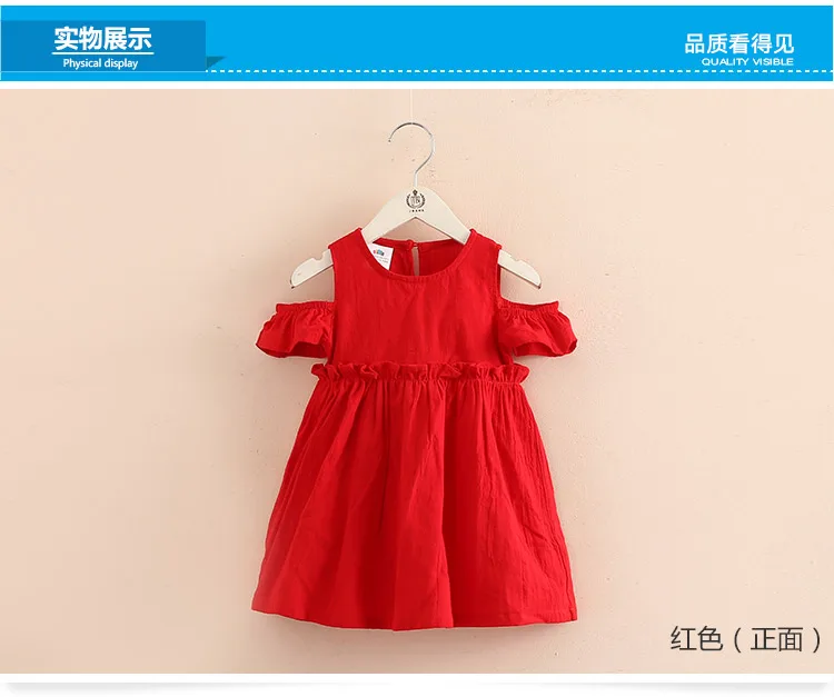 2018 Summer 2-10 Years Children Cotton Solid Red Color Wrap Off Shoulder Little Sexy Girl Strapless Wedding Dress For Girl Kids (1)