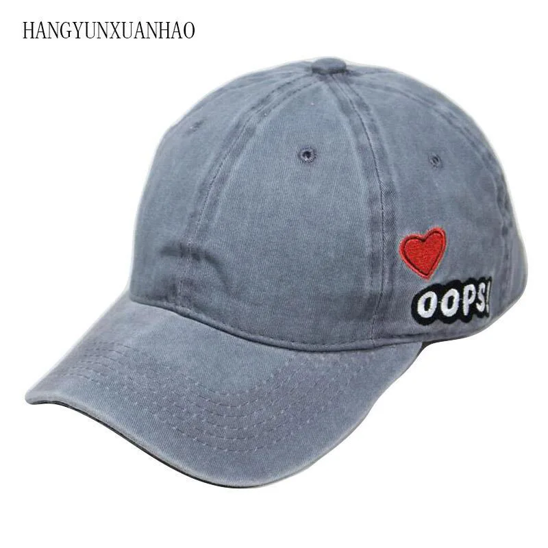 

2018 Baseball Cap Women Dad Hat Men Rapper Hip Hop Summer Washed Denim Caps Casual Cotton OOPS Heart Unisex Hats Bone Gorras