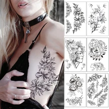 1 шт. Водонепроницаемая временная татуировка наклейка черные розы дизайн тату Цветок боди арт большая временная татуировка наклейка для женщин