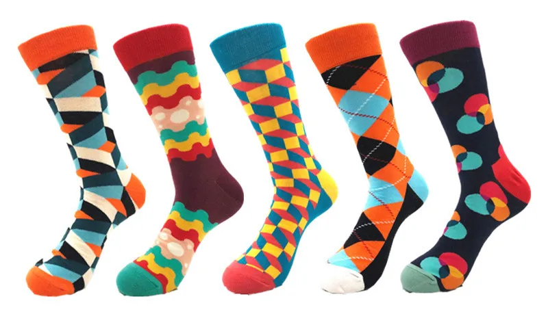 5 пар/лот, брендовые качественные мужские носки, чёсаный хлопок, цветные Веселые носки,, модные повседневные Длинные мужские Компрессионные носки