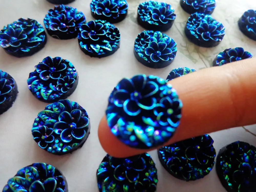 

ZBROH 100pcs 16mm round Surface of a flower crystal Sew On rhinestones deep blue AB colour resin gem stones flatback strass