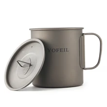 Yofeil Сверхлегкая титановая чашка для отдыха на природе, пикника с крышкой, кружка, складная ручка, 450 мл, высокое качество, походная посуда