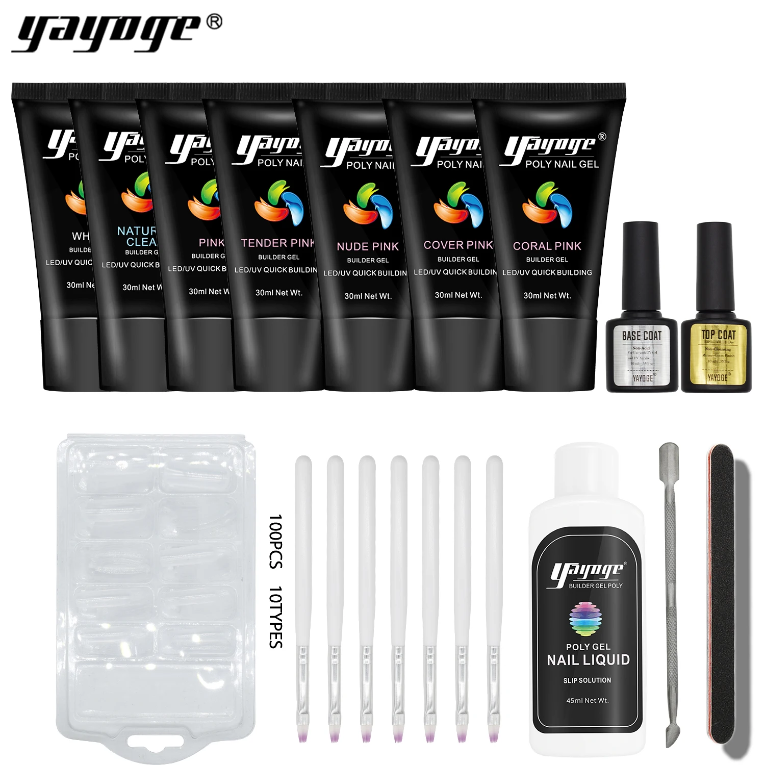 

Yayoge 30ml builder poly gel nail polish art resin UV gel lacquer 7color vanish soak off 20in1 kits tops coat primer liquid