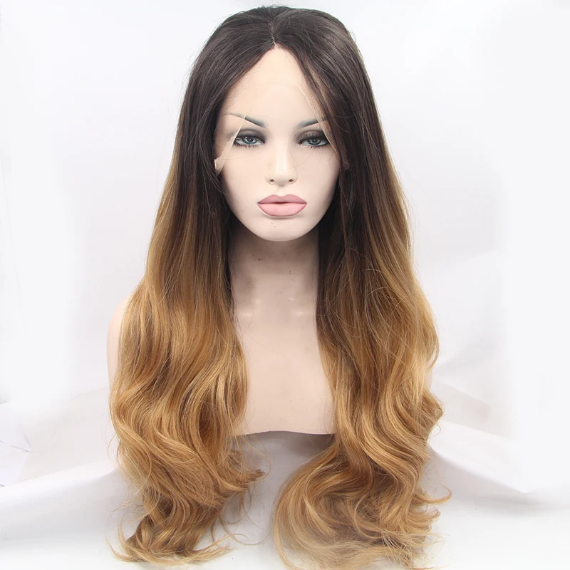 

Top Quality Long Wavy Ombre Color Capless Synthetic Hair Wigs For Beauty Women 1B With Brown