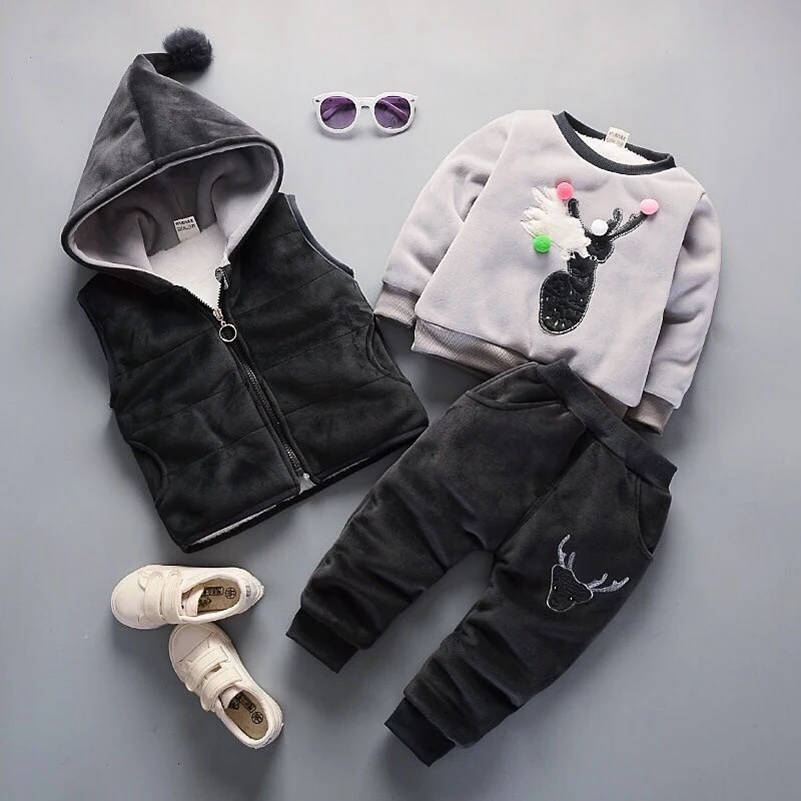 Зимняя одежда для малышей комплект теплой одежды для мальчиков и девочек из 3 предметов: жилет + топ с длинными рукавами + штаны комплект