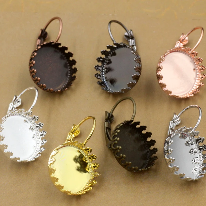 

20pcs Crown Hook Earrings Cabochon Blank base Fit 12mm 15mm Women's Accessories Jewelry Making
