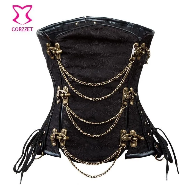 

Corzzet Brown Brocade Steel Boned Underbust Corset Steampunk Clothing Waist slimming Corsets and Bustiers Sexy Gothic Corsetto