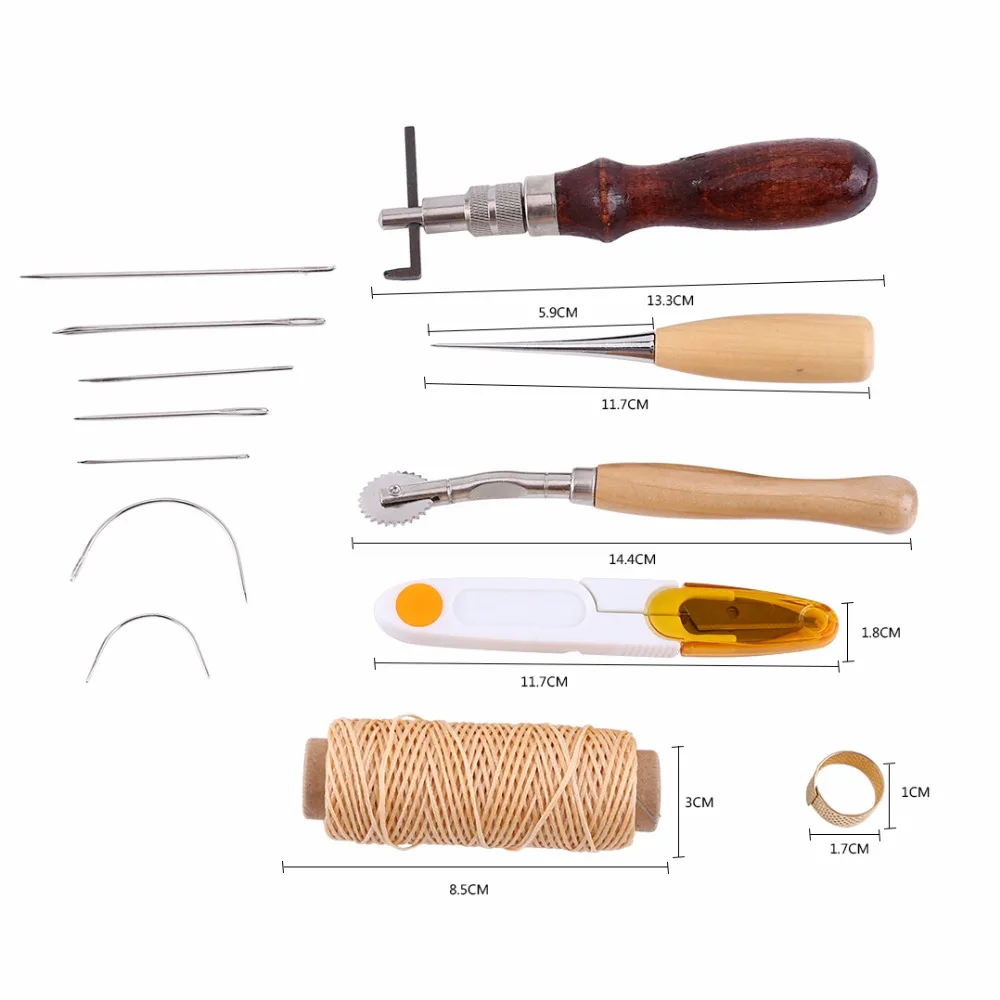 W Adjustable 7Pcs DIY Handmade Leather Tools stitching Awl Harness Needles Sewing Waxed Thread