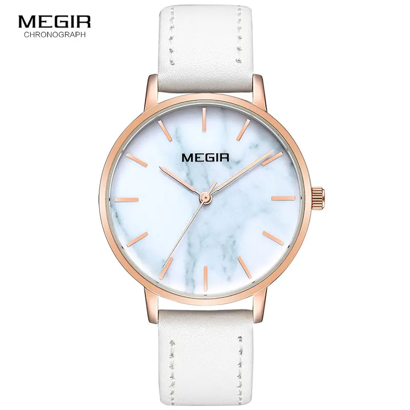 ML4204L-White MEGIR кварцевые часы с кожаным ремешком для женщин, Простые аналоговые ультра тонкие наручные часы для леди Relogios Femininos, часы 4204 коричневого цвета - Цвет: ML4204L-White