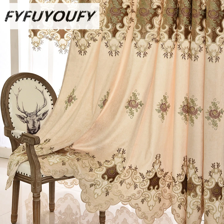 

100% Polyester European Jacquard Luxury High-grade embroidered blackout curtains Fabric for Kitchen blind Fashion Curtain