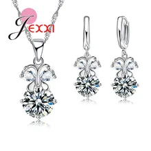 Элегантный женский ювелирный набор для свадьбы аксессуар подвеска ожерелья серьги 925 пробы наборы серебряных ювелирных изделий для женщин