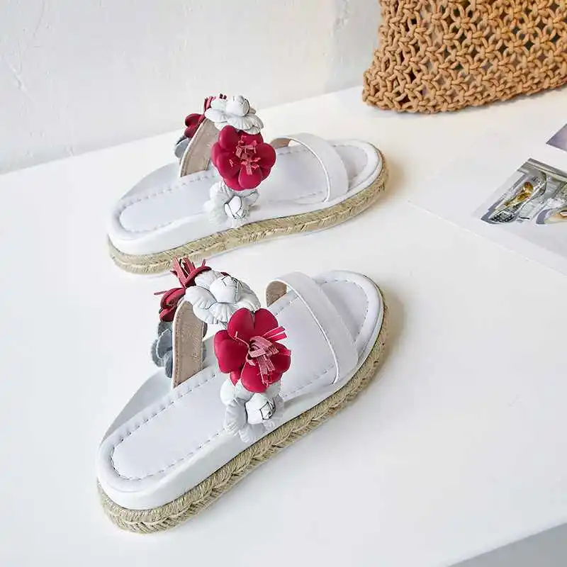 Flores Llegada Sandalias 2018 Mezclados Playa Mujer blanco Plataforma Mayor Zapatillas Colores Nueva L56 Exteriores Mules Genuino De Rosado Magnífico Cuero qwx5Fw1C
