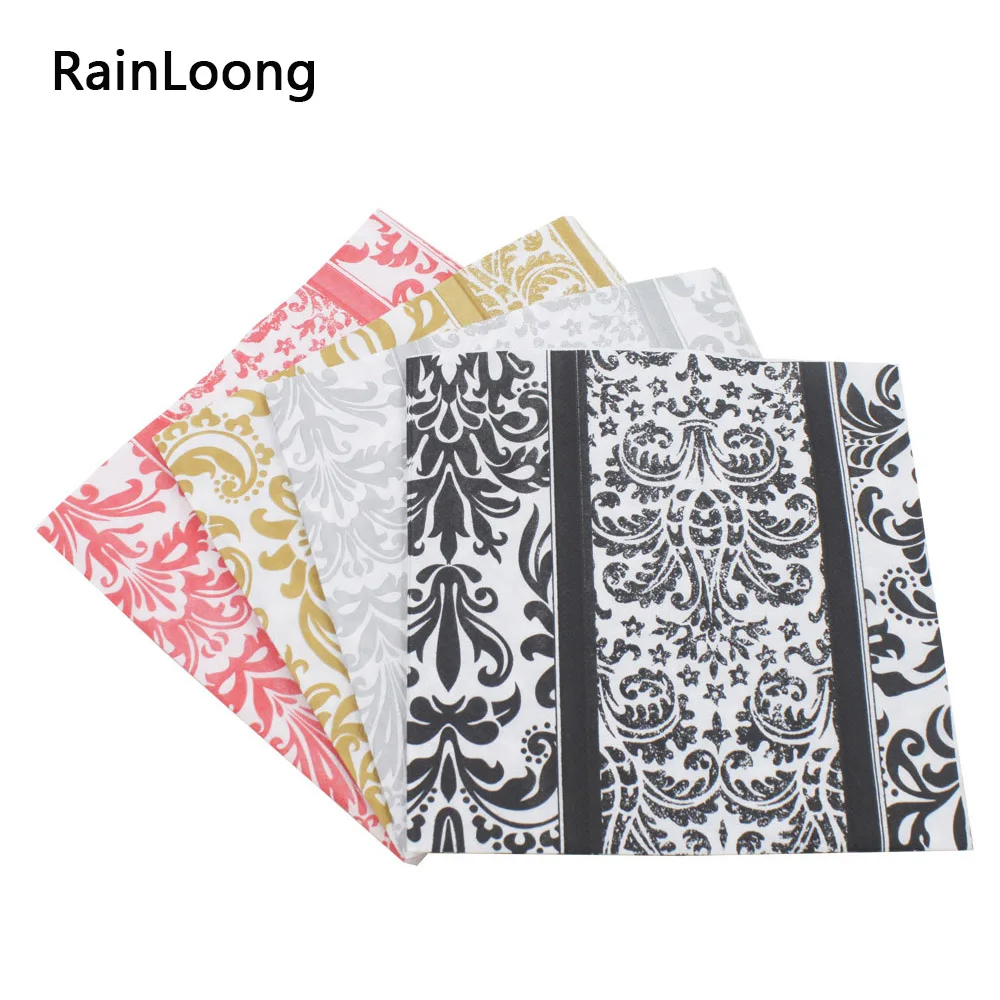 

[RainLoong] Printed Vintage Damask Flower Paper Napkins Event Party Tissue Napkins Decoration Serviettes 20pcs/pack/lot