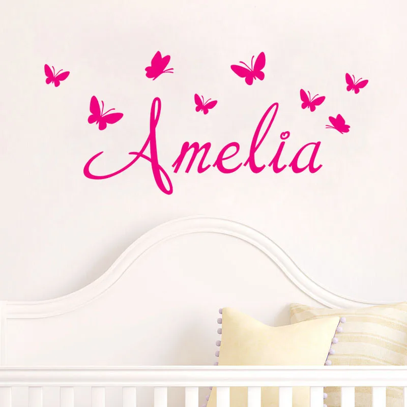 

Personalised Girls Name With Butterflies Viny Wall Art Sticker Children's Bedroom Modern Decal