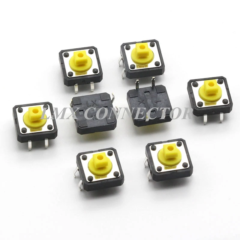 50Pcs Square Head Push Button Switches 12x12x7.3mm DIP 4P Tactile