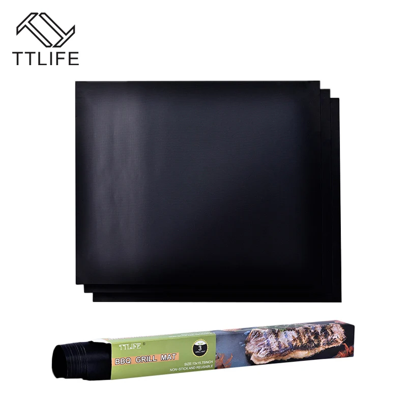 

TTLIFE Hot Sale 3pc Non-Stick BBQ Grill Mats Sheet for Baking on Gas Heat Resistant For Use in Oven and Microwave High Quality