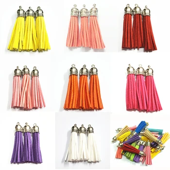 

50mm 100pcs/bag Artificial Leather Tassel Pendants With Rhodium Color Head