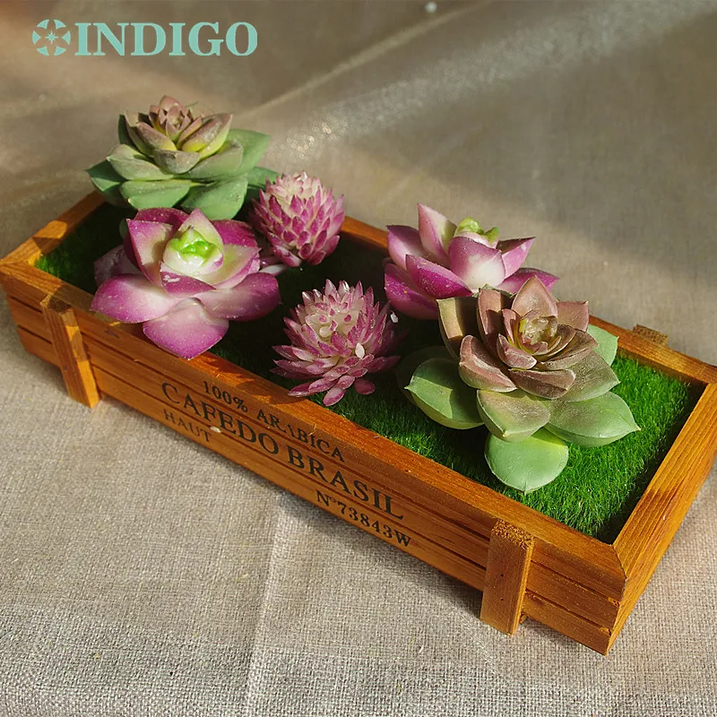 

INDIGO- Purple Artificial Succulent Plant (6pcs Succulent +1 Wood Tray)/Set Bonsai Table Decoration Plant Free Shipping