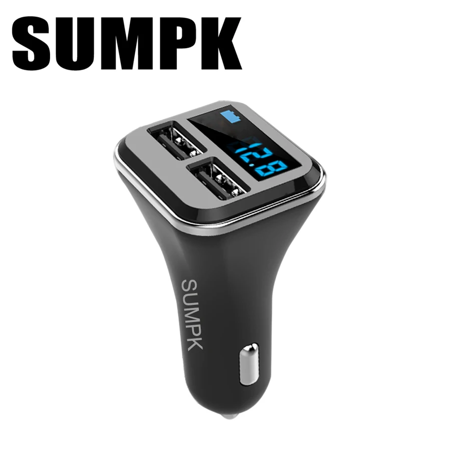 SUMPK smart usb car charger 5V4.8A LED Display usb phone Charger Dual USB Mobile Phone Travel