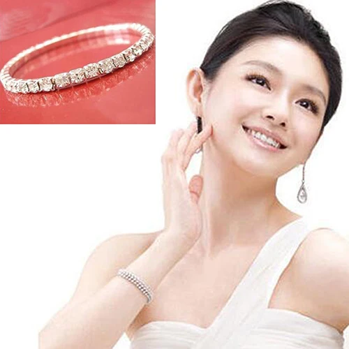 

Women's Silver Plated Crystal Rhinestone Bangle Party Jewelry Gift Cuff Bracelet