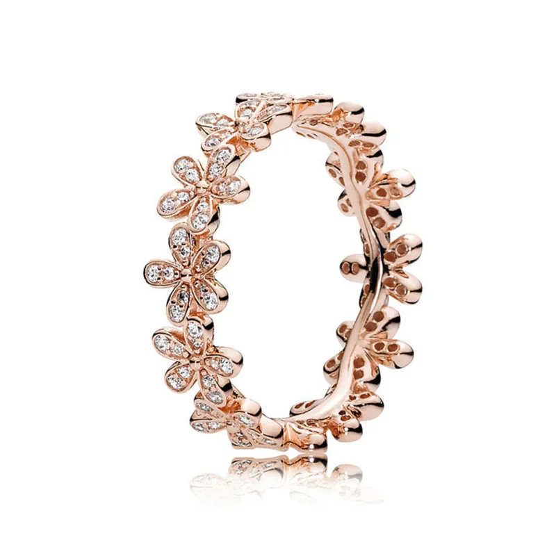 Горячая Мода розовое золото цвет Ослепительная ромашка Луг стекируемые кольца для женщин совместимы с оригинальным брендом кольцо Роскошный подарок