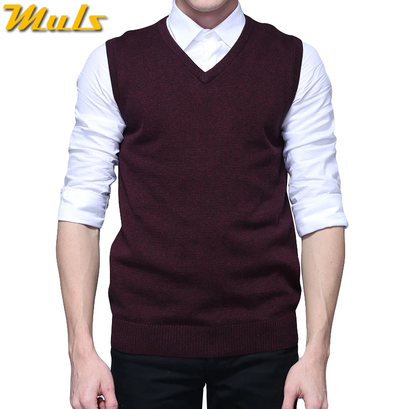 

Men Sweater Vest MuLS Brand Winter Colored Wool Knitted Sleeveless Sweater Male Cotton Jumper Autumn Spring 2018 New Size M-3XL