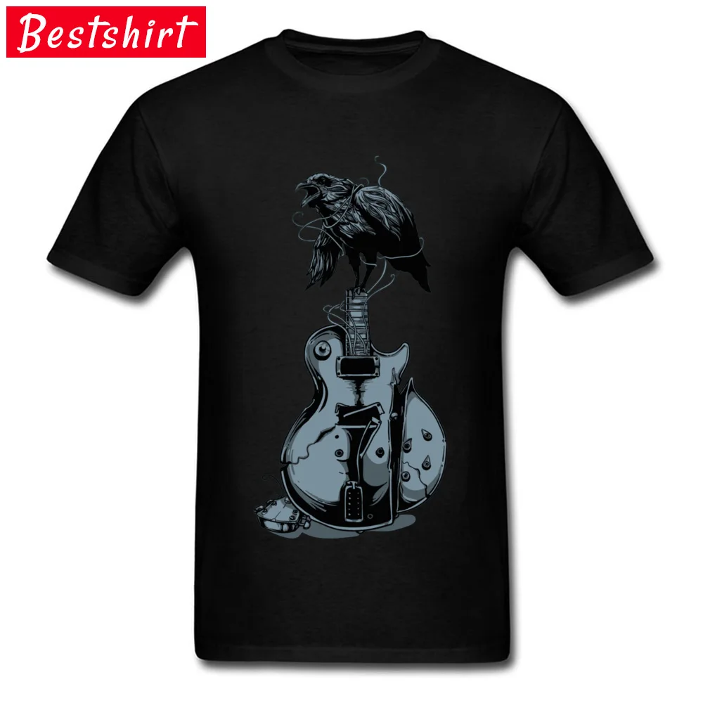 Crow on Guitar 16327 Tops T Shirt Funky Crew Neck Casual Short Sleeve Cotton Men T-shirts Fashionable Tops & Tees Crow on Guitar 16327 black