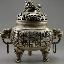 Коллекционная декорированная старинная ручная работа тибетский серебряный дракон персонаж благовония горелка статуя