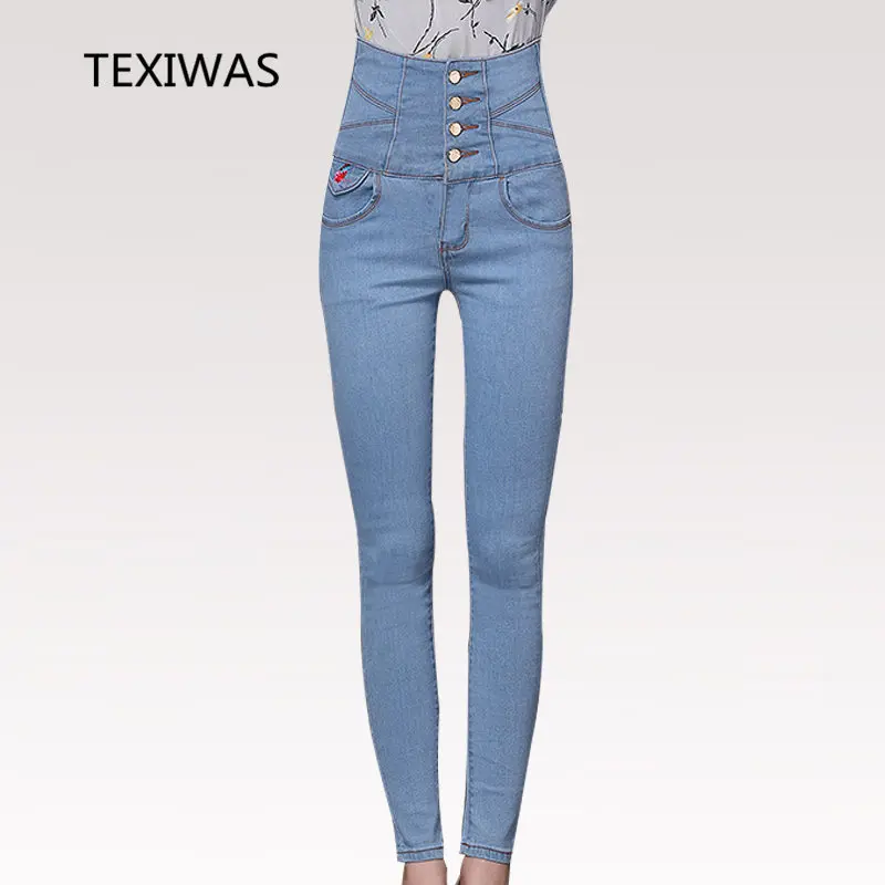 TEXIWAS весна осень на молнии, с завышенной талией прямые женские джинсы Модные узкие брюки плюс размер S-6XL женские брюки с вышивкой - Цвет: photo3
